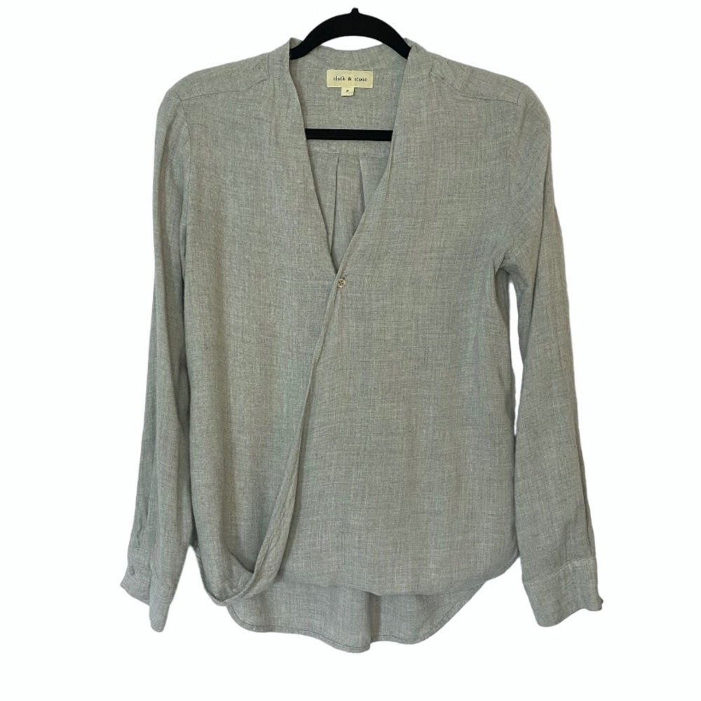 cloth & stone Light Gray Draped Button-Front Blouse